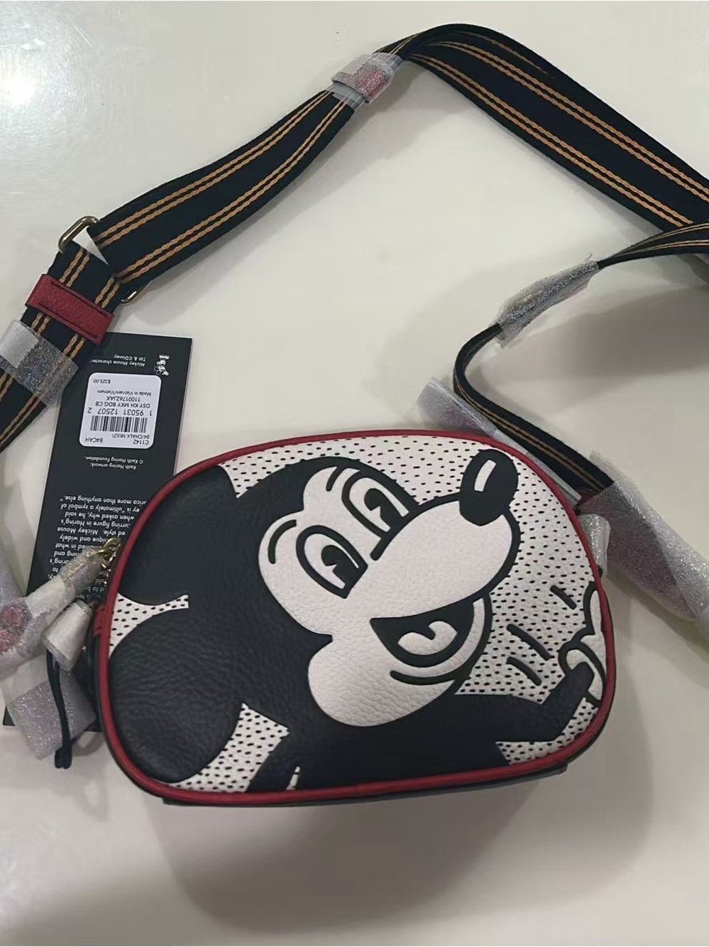Coach White & Red Mickey Mouse Perforated Crossbody Bag